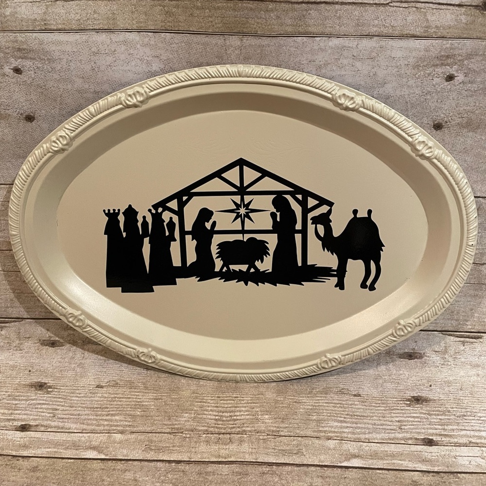 Handmade Custom Metal Tray of Nativity Brand New!